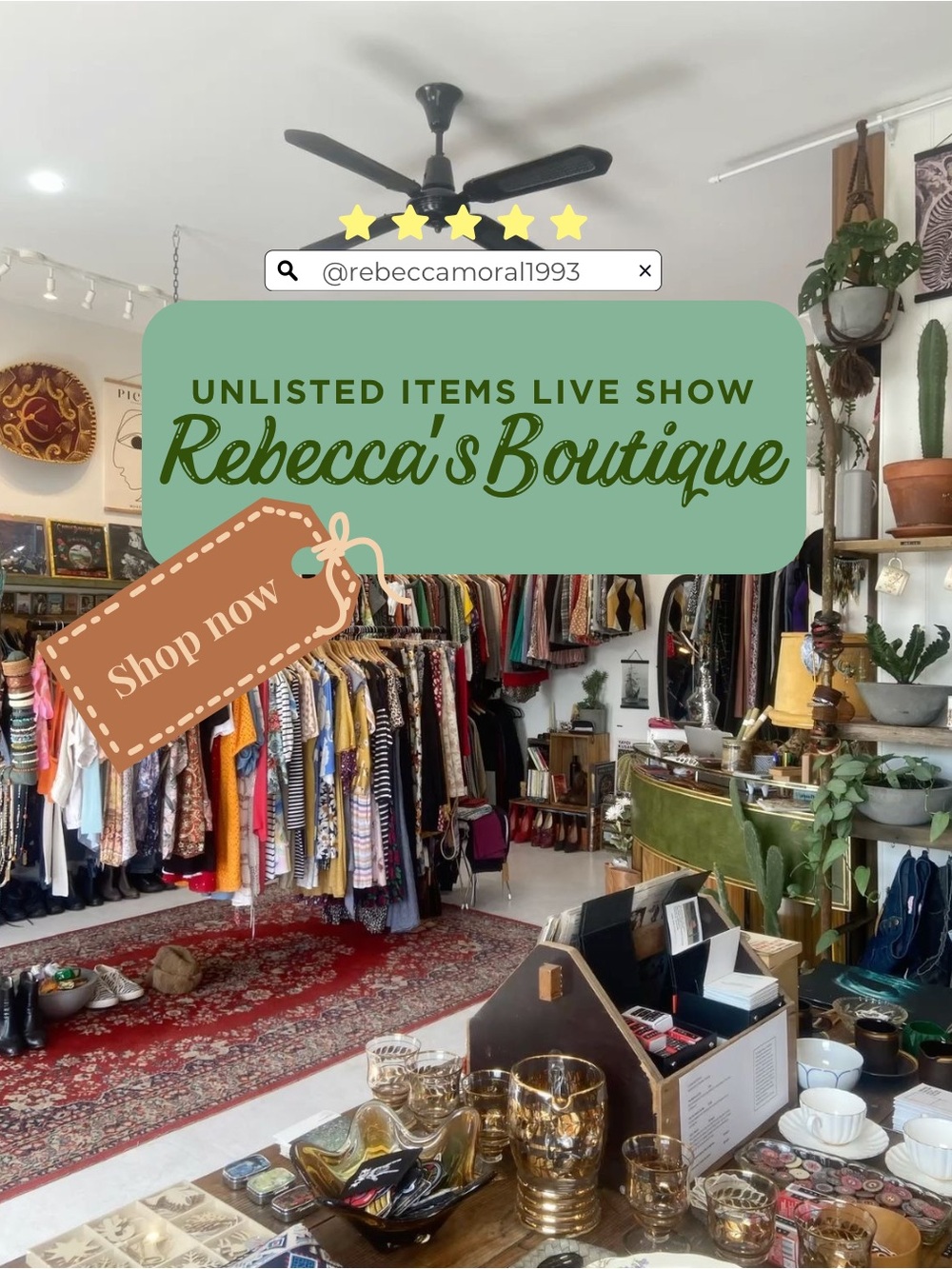 Vintage Boutique Clothing Rack with Multicolor Garments